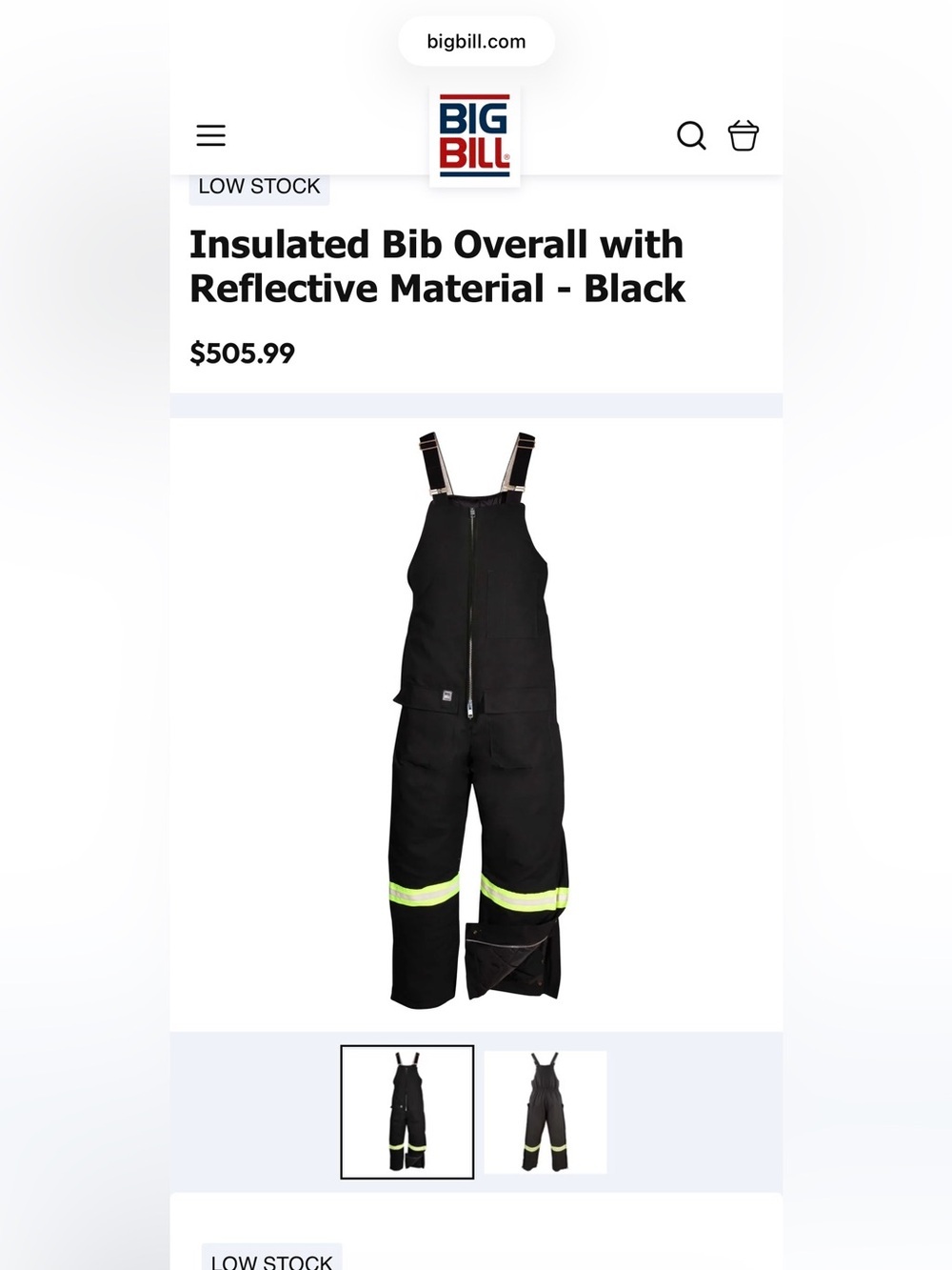 Big Bill XL tall Black Insulated Bib Overalls High-Vis reflective heavyweight - Picture 2 of 11